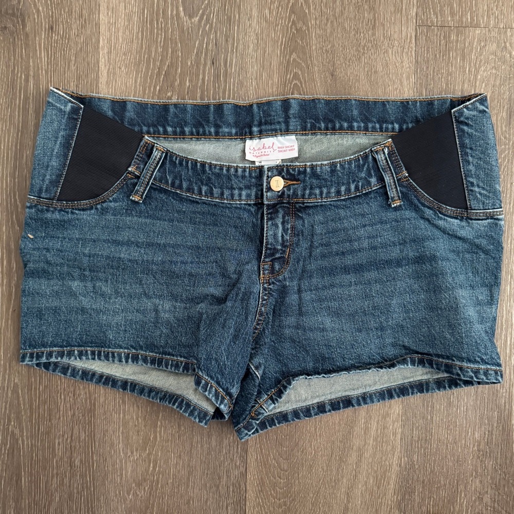 Isabel Maternity by Ingrid & Isabel Blue Denim Midi Shorts Size 12 Under Belly